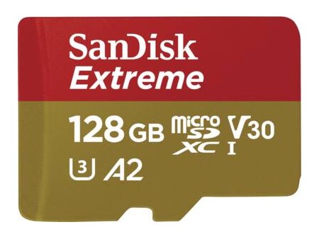 Extreme microSDXC 128GB 190MBs A2 C10 V30 UHS  SD Adapter